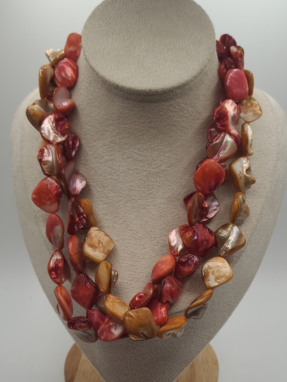 Multi-Strand Red and Gold Shell Necklace - Women Jewelry